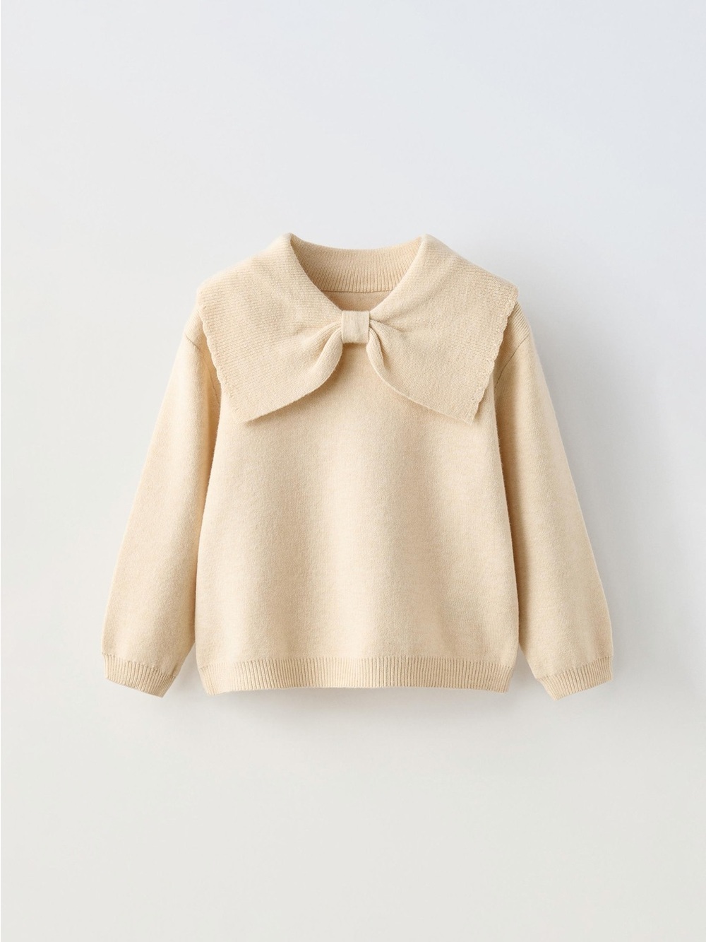 Zara Girls Cream Bow Collar Knit Sweater Size 6 Peter Pan Preppy Cottagecore